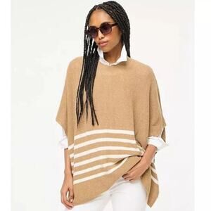 J. Crew Mock Neck Stripe Poncho UNWORN One Size Beige White Knit Sweater Preppy